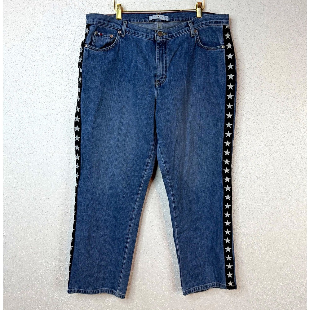 Tommy Hilfiger Women's Vintage Straight Blue Denim Jeans Stars Stripe Size 20